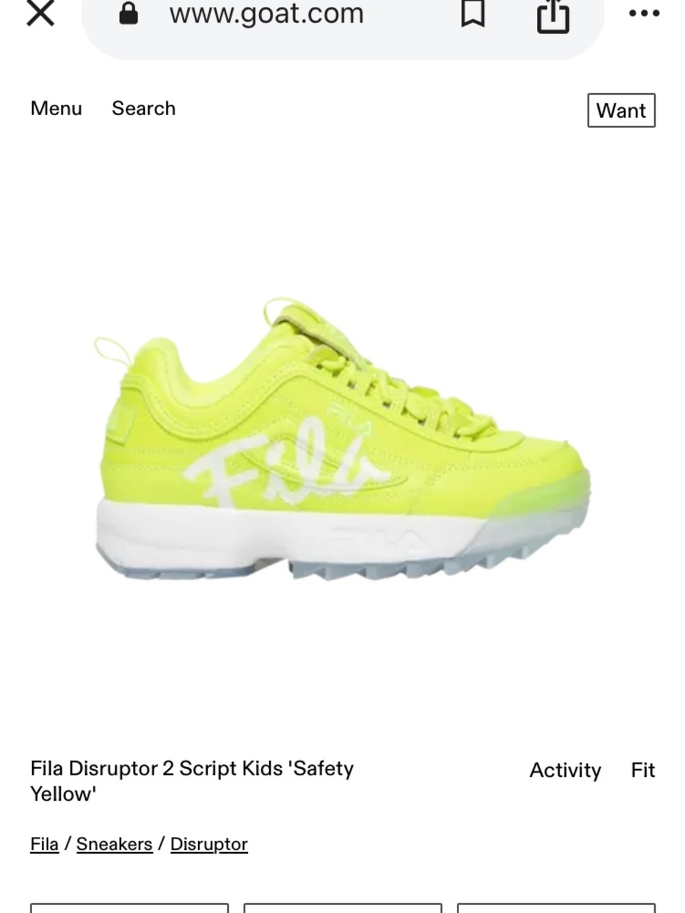 Fila Disruptor 2 Script in ‘safety yellow’ colorway